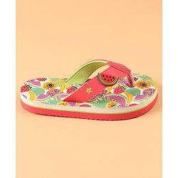 Cute Walk by Babyhug Slip On Flip Flops with Watermelon Print & Applique- Pink