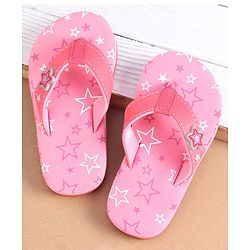 Cute Walk by Babyhug Slip On Flip Flops with Star Print & Star Applique- Pink