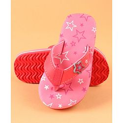 Cute Walk by Babyhug Slip On Flip Flops with Star Print & Star Applique- Pink