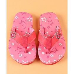 Cute Walk by Babyhug Slip On Flip Flops with Star Print & Star Applique- Pink