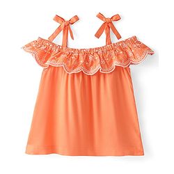 Babyhug Rayon Woven Sleeveless Cropped Top with Schiffli Detailing - Orange
