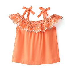 Babyhug Rayon Woven Sleeveless Cropped Top with Schiffli Detailing - Orange