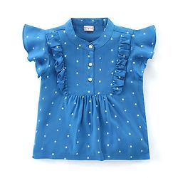 Babyhug Rayon Woven Frill Sleeves Top Dot Print- Blue