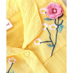 Babyhug Woven Sleeveless Floral Embroidery Crinkle Crepe Top - Yellow