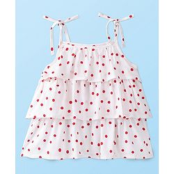 Babyhug Rayon Woven Sleeveless Top With Polka Dots Print - White & Red