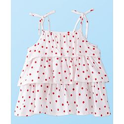 Babyhug Rayon Woven Sleeveless Top With Polka Dots Print - White & Red