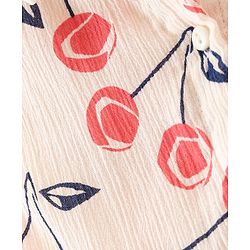 Babyhug Rayon Woven Frill Sleeves Top with Cherry Print & Knot Detailing - White & Peach