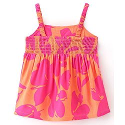 Babyhug Rayon Woven Sleeveless Floral Printed Singlet Top with Bow Applique - Mustard Yellow & Pink