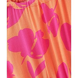 Babyhug Rayon Woven Half Sleeves Floral Printed Singlet Top - Mustard Yellow & Pink