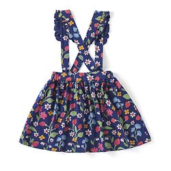 Babyhug Cotton Knit Half Sleeves Top & Floral Printed Skirt Set With Strawberry Applique - Pink & Blue