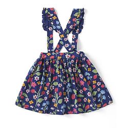 Babyhug Cotton Knit Half Sleeves Top & Floral Printed Skirt Set With Strawberry Applique - Pink & Blue