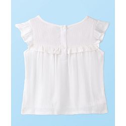 Babyhug 100% Rayon Woven Crinkle Crepe Frill Sleeves Woven Top With Floral Embroidery - White