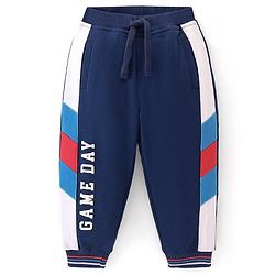 Babyhug Cotton Looper Full Length Text Printed Track Pants - Navy Blue