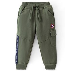 Babyhug Cotton Looper Knit Lounge Pant Text Print - Olive Green