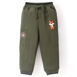Babyhug Cotton Looper Knit Lounge Pant Fox Print - Olive Green