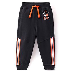 Babyhug Cotton Looper Knit Full Length Track Pant Basketball Print - Black
