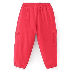 Babyhug Cotton Looper Knit Full Length Lounge Pants With Text Patch - Red