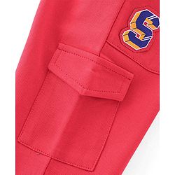Babyhug Cotton Looper Knit Full Length Lounge Pants With Text Patch - Red
