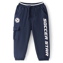Babyhug Cotton Looper Full Length Track Pant Soccer Print - Navy Blue