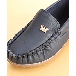 Cute Walk by Babyhug Slip On Loafer Shoes with Crown Applique- Blue