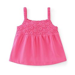 Babyhug Cotton Knit Sleeveless Singlet Top with Crotchet Detailing - Pink
