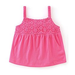 Babyhug Cotton Knit Sleeveless Singlet Top with Crotchet Detailing - Pink