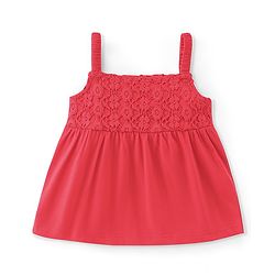 Babyhug Cotton Knit Sleeveless Singlet Top with Crotchet Detailing - Red
