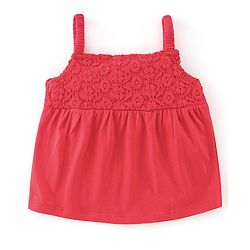 Babyhug Cotton Knit Sleeveless Singlet Top with Crotchet Detailing - Red