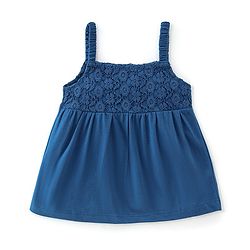 Babyhug Cotton Knit Sleeveless Singlet Top with Crotchet Detailing - Navy Blue