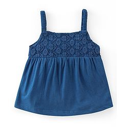 Babyhug Cotton Knit Sleeveless Singlet Top with Crotchet Detailing - Navy Blue