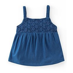 Babyhug Cotton Knit Sleeveless Singlet Top with Crotchet Detailing - Navy Blue
