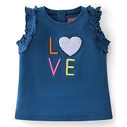 Babyhug 100% Cotton Knit Sleeveless Tee with Frill Detailing & Heart Applique -