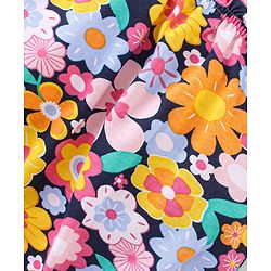 Babyhug Rayon Woven Half Sleeves Floral Printed Singlet Top - Navy Blue