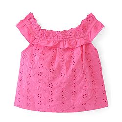 Babyhug 100% Cotton Sleeveless Schiffli Cropped Top With Frill Detailing- Pink