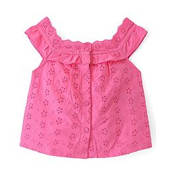 Babyhug 100% Cotton Sleeveless Schiffli Cropped Top With Frill Detailing- Pink