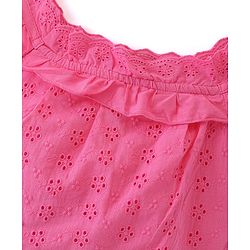 Babyhug 100% Cotton Sleeveless Schiffli Cropped Top With Frill Detailing- Pink