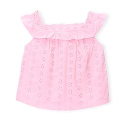 Babyhug Cotton Sleeveless Schiffli Cropped Top With Frill - Light Pink