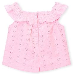 Babyhug Cotton Sleeveless Schiffli Cropped Top With Frill - Light Pink