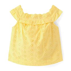 Babyhug 100% Cotton Sleeveless Schiffli Cropped Top With Frill Detailing- Yellow