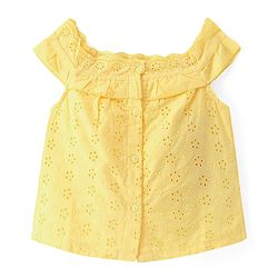 Babyhug 100% Cotton Sleeveless Schiffli Cropped Top With Frill Detailing- Yellow