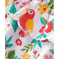 Babyhug 100% Rayon Woven Sleeveless Top with Frill Detailing Floral & Bird Print -White