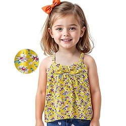 Babyhug 100% Cotton Knit Sleeveless Top with Floral Print - Yellow