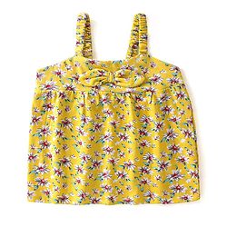 Babyhug 100% Cotton Knit Sleeveless Top with Floral Print - Yellow