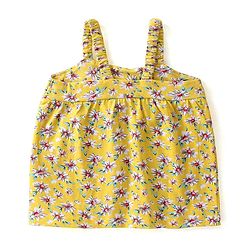 Babyhug 100% Cotton Knit Sleeveless Top with Floral Print - Yellow