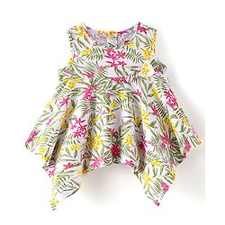 Babyhug 100% Cotton Knit Sleeveless Top with Bow & Floral Print- Off White