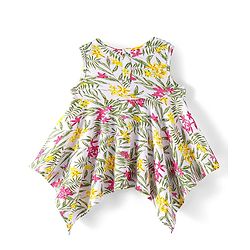 Babyhug 100% Cotton Knit Sleeveless Top with Bow & Floral Print- Off White