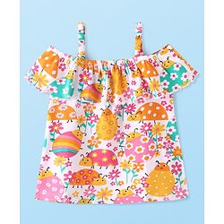 Babyhug Cotton Knit Off Shoulder Sleeves  Top Floral Print- White