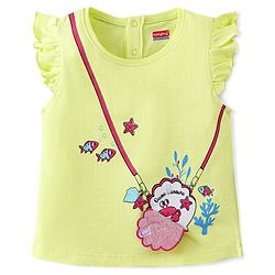 Babyhug 100% Cotton Knit Half Sleeves T-Shirt With Frill Detailing Mock Sling Bag Print- Green