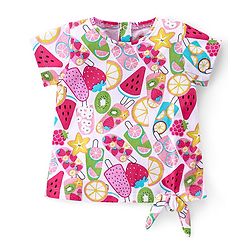 Babyhug 100% Cotton Knit Half Sleeves T-Shirt with Knot Applique & Watermelon Print - White