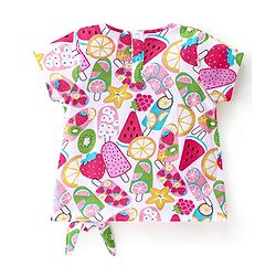 Babyhug 100% Cotton Knit Half Sleeves T-Shirt with Knot Applique & Watermelon Print - White